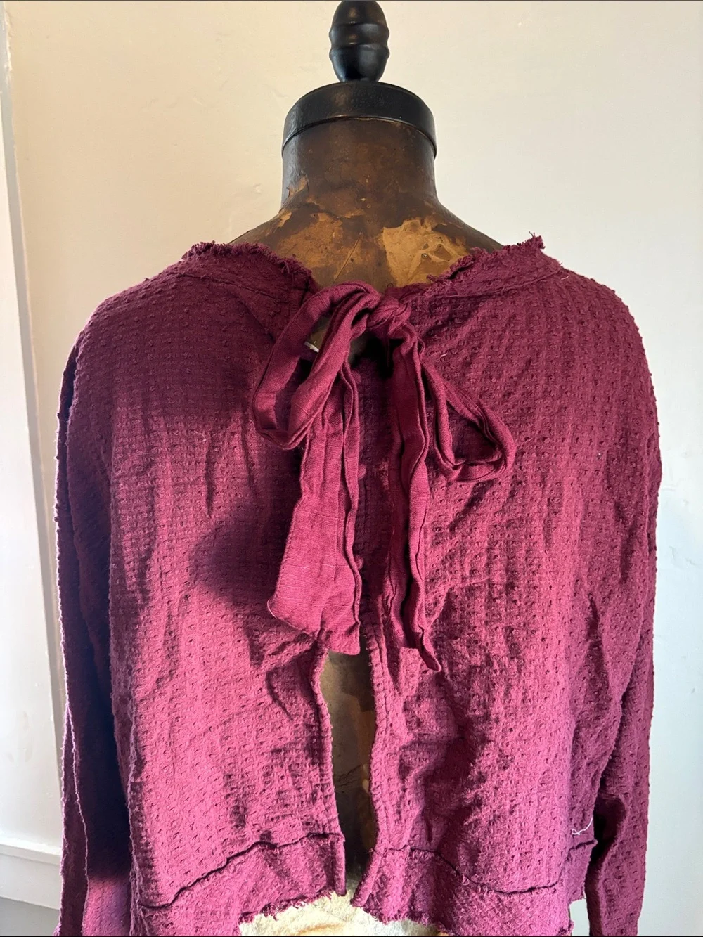 Free People Burgundy Clip Jacquard Top w/ Open Back